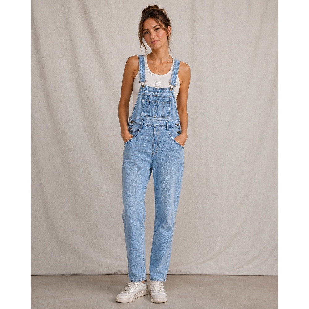 Moda International Cotton Light Wash Denim Overalls Womens Small 90s Y2K Retro